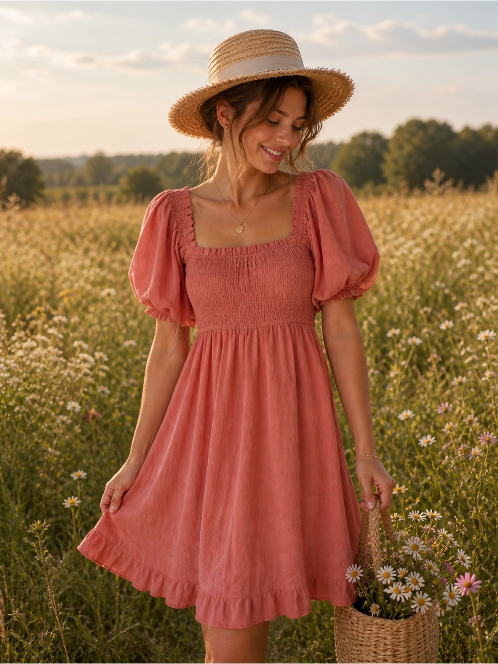 Umgee Smocked Puff Sleeve Dress | Size M | NWT
